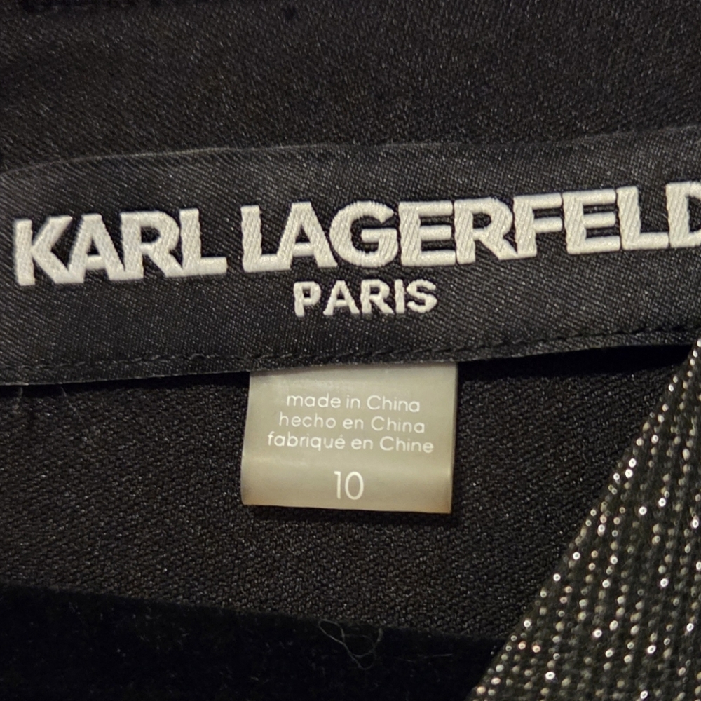 Karl Lagerfeld Metallic Ponte Stretch Silver Faux Wrap Party Dress Women's 10 - Picture 4 of 12